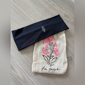 Free People Black Headband with Floral Pouch